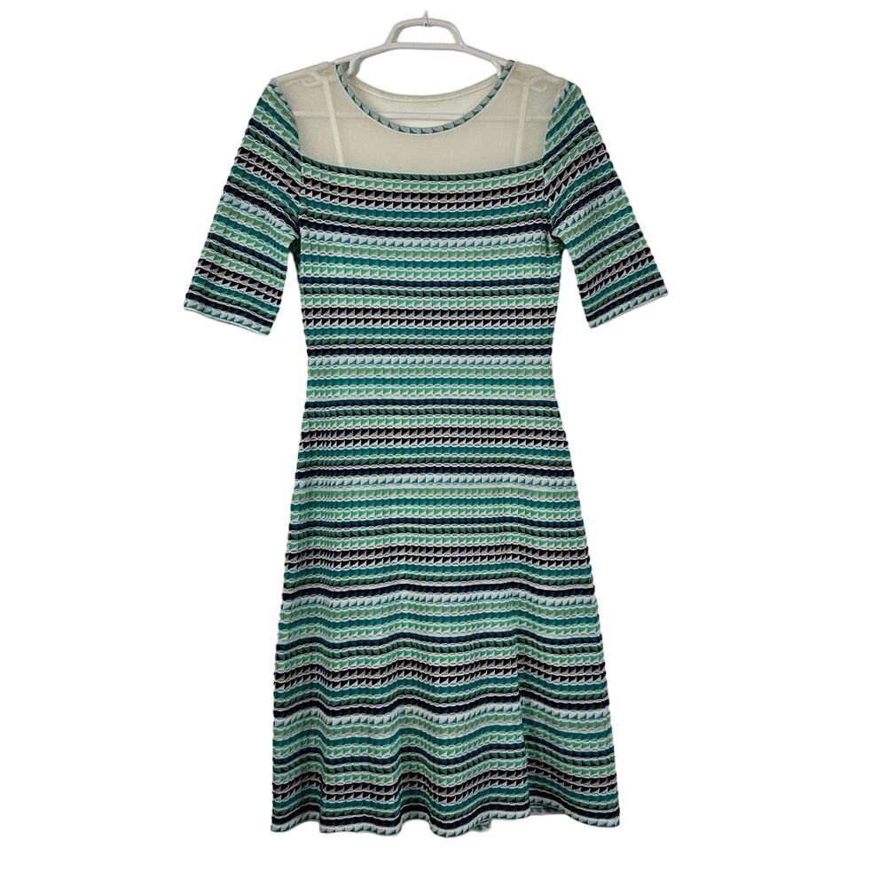 M Missoni Green Blue Knit Dress Short Sleeve Size 44